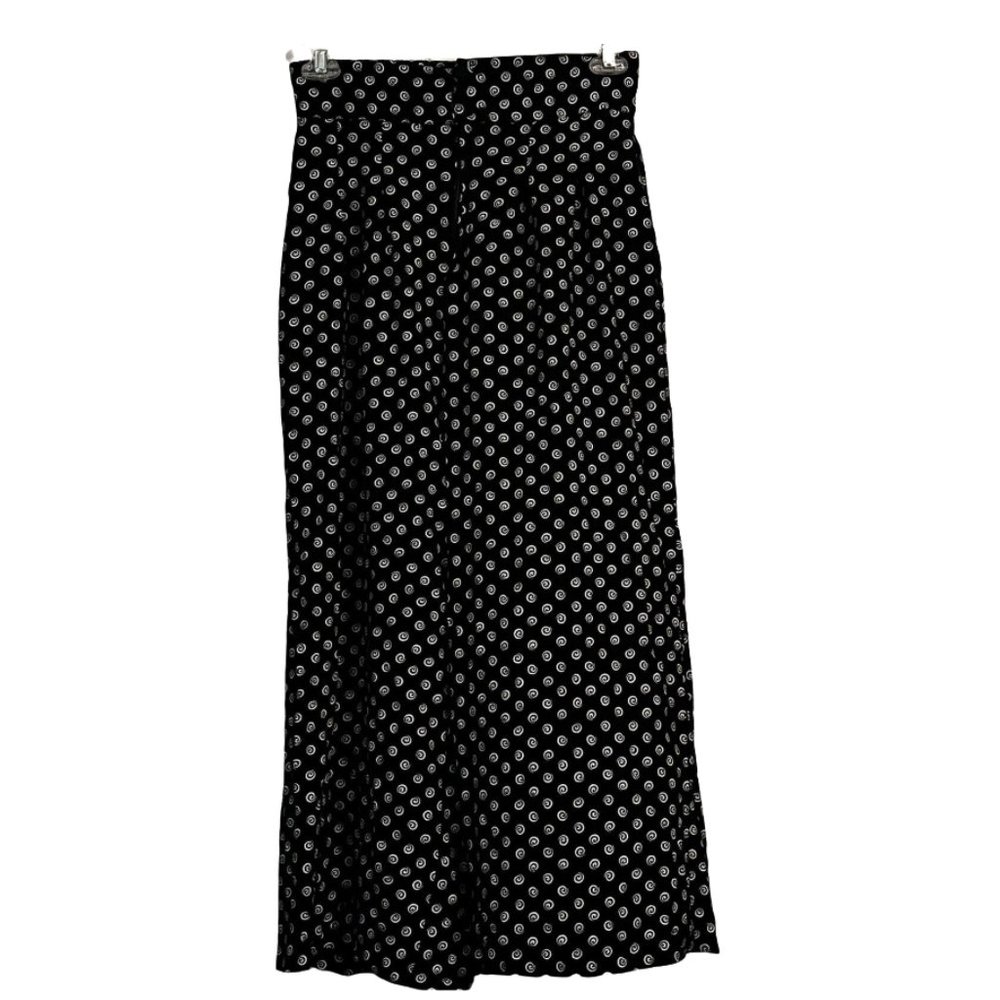 Vintage Black with White Spiral Print Wide Leg Pants Zip Front Pockets